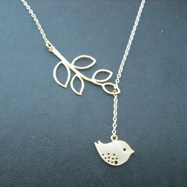 sweet little mod bird lariat - matte yellow gold