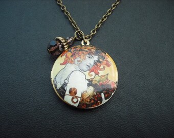 SALE - Fruit locket necklace - Alfonse Mucha - new opaque style