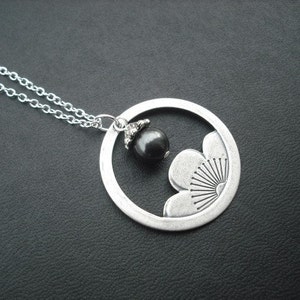 Antique Silver Necklace, Lotus Flower Necklace - silver brass