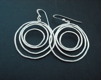 Bridesmaid earrings, Silver Earrings with Multi Circle - Sterling Silver Ear Wires, Bridesmaid Gift, Wedding Gift, Birthday Gift