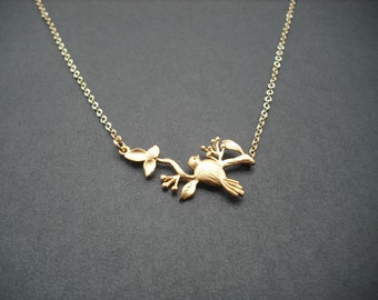 Sale - bird on a branch - 16K gold plated - only one available