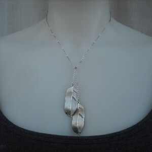 Bridesmaid Gift, Silver Bridesmaid Lariat with Two Sided Cute Feather Lariat Version 2 image 4