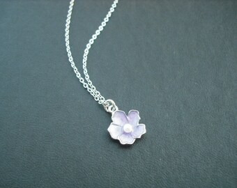 Lavender flower necklace - white gold plated chain