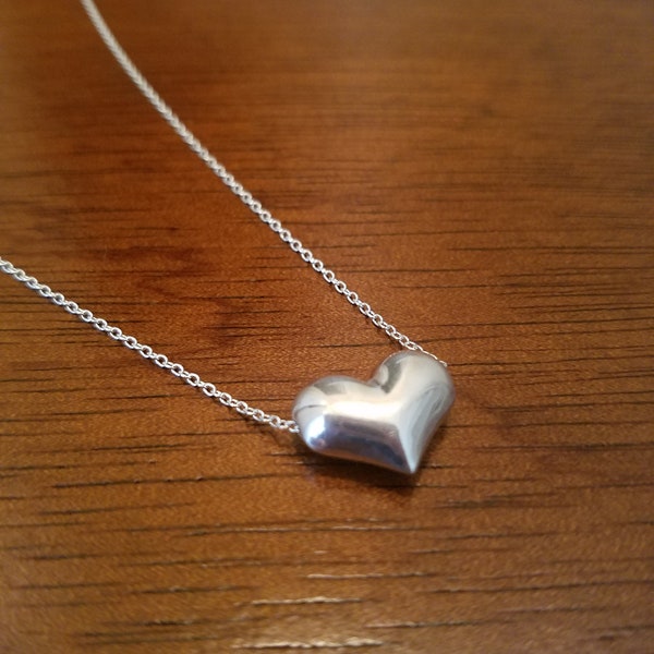 Puffed Heart Sterling Silver Necklace