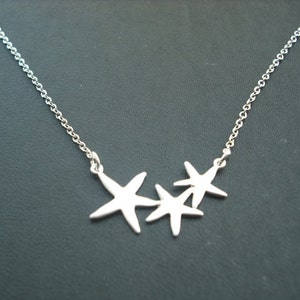 Adorable Triple Starfish necklace Bridesmaids gift, Wedding Gift image 2