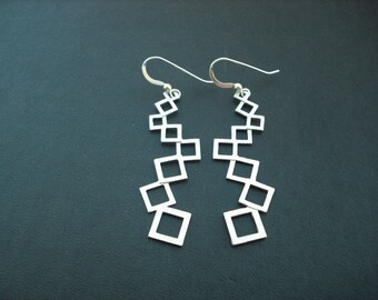 Gold or Silver Modern Linked Squares Earrings