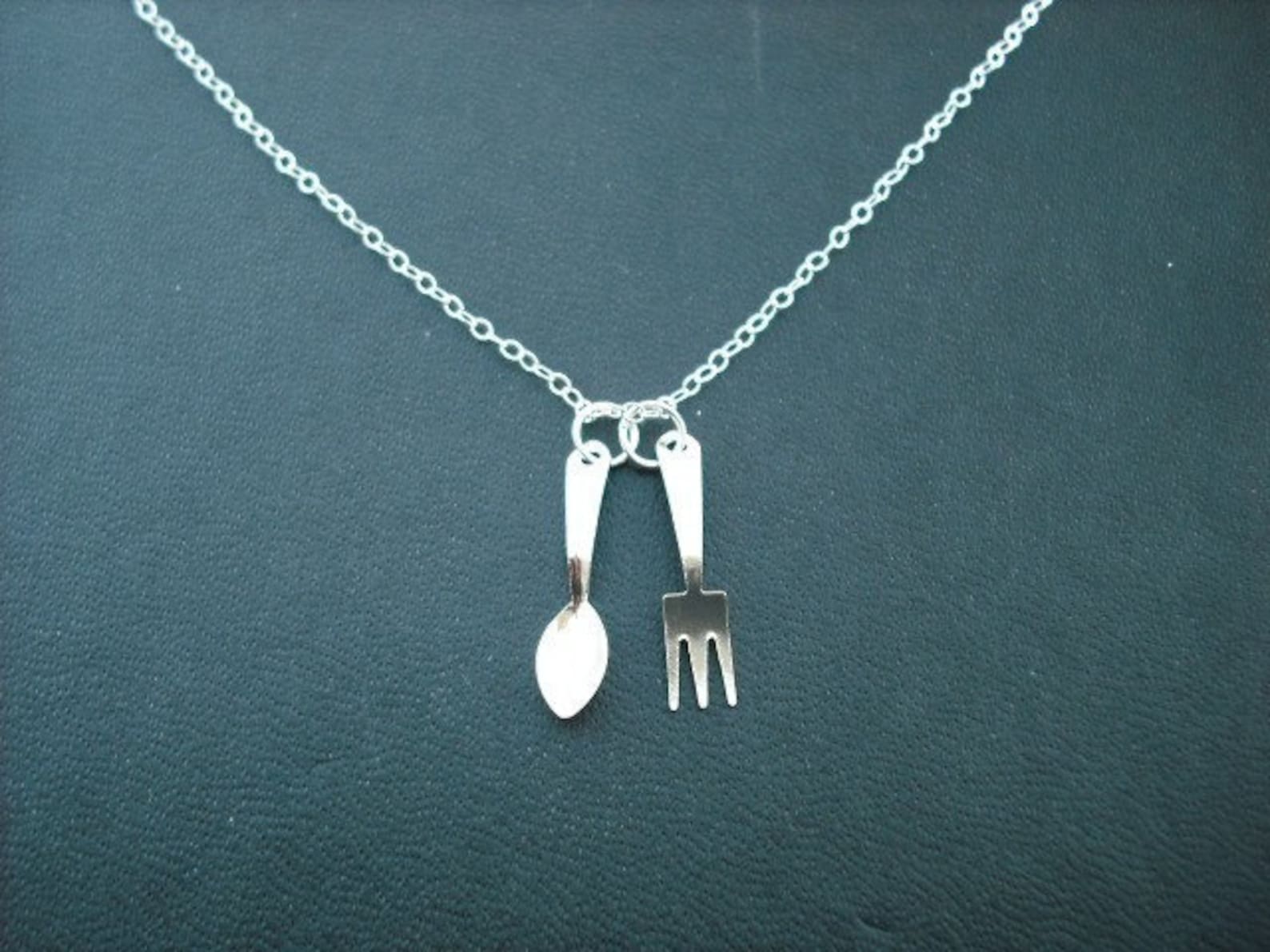 Spoon and Fork Necklace Sterling Silver Chain Etsy