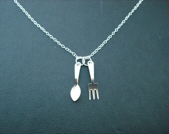 spoon and fork necklace - sterling silver chain