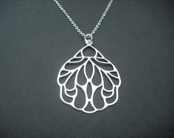 Art Nouveau Style Wing Pendant Necklace - white gold plated chain