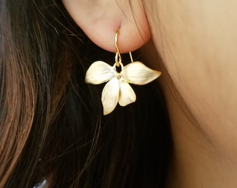 Gold or Silver Plated Wild Orchid Flower Earrings