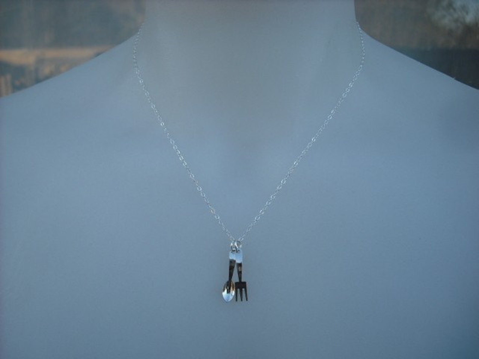 Spoon and Fork Necklace Sterling Silver Chain Etsy