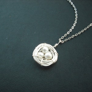 Silver Nest Necklace - freshwater pearl