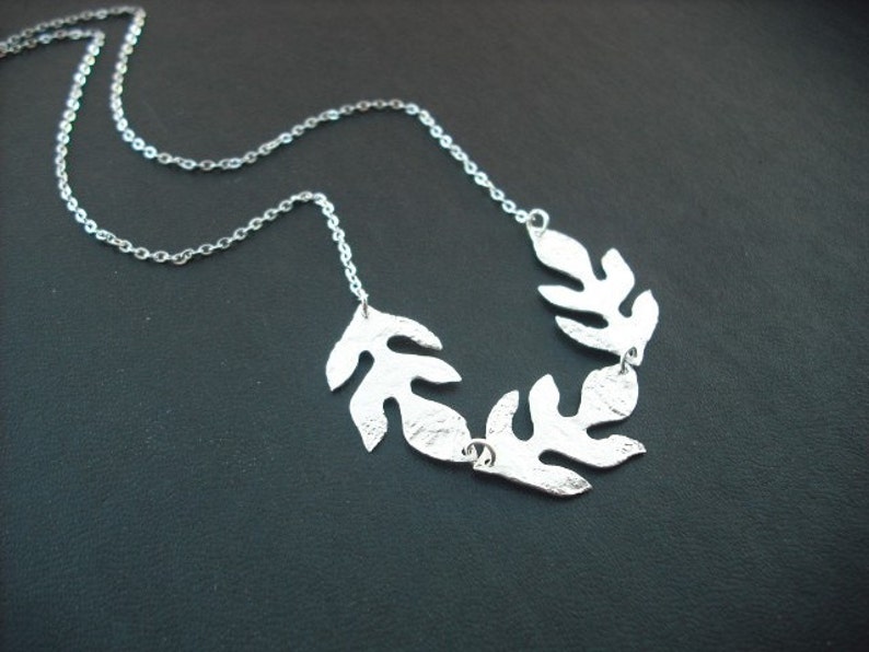 Silver Necklace with modern leaf, Bridesmaid gift, Bridesmaid Necklace, Wedding Gift, Birthday Gift image 1