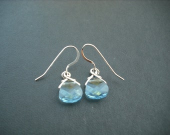 March Birthstone Earrings, Aquamarine Swarovski Briolette Crystal Earrings - Also available in Ruby (July) and Clear (April)