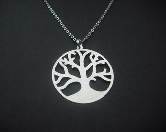 matte silver tree of life necklace - white gold plated chain