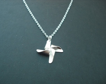 Bridesmaid Gift, Bridesmaid Necklace Silver Necklace with Pinwheel Pendant
