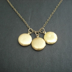Locket necklace, Antique Brass Mini Locket Trio Necklace