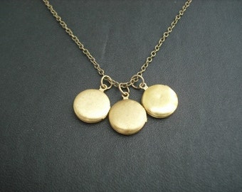 Locket necklace, Antique Brass Mini Locket Trio Necklace