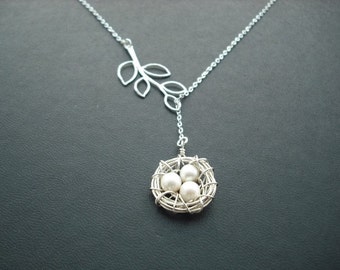 little nest lariat - sterling silver and white gold plated