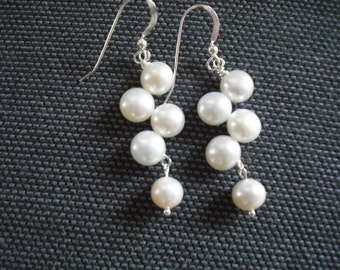 white button freshwater pearl earrings - sterling silver