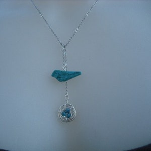 turquoise bird and a nest lariat white gold plated chain image 1