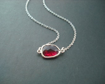 Ruby Red bezel necklace -  Bridesmaids gift, Wedding Gift