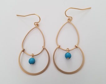 Gold or Silver Double Chandelier Earrings, Pearl or turquoise bead Earrings