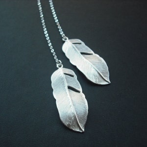 Bridesmaid Gift, Silver Bridesmaid Lariat with Two Sided Cute Feather Lariat Version 2 image 1