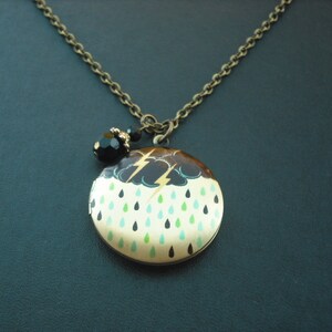 rain drop with cloud altered photo locket with antique brass chain necklace version 2