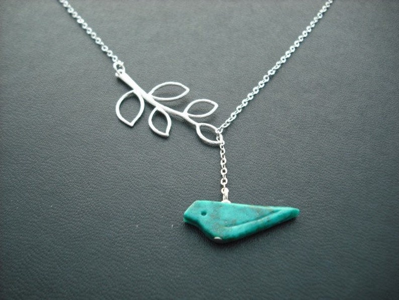 matte white gold plated Bridesmaids gift Wedding Gift genuine turquoise bird lariat
