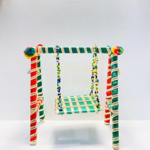 Miniature Jhoola & Charpai Set | Handmade Pakistani Traditional Decor | Doll Furniture | Rilli Style | Cultural Gift Set