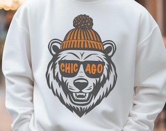 Chicago Football Retro Bear Sweatshirt, Vintage Chicago Crewneck, Unisex Game Day Pullover, Chicago Fan Gift, Football Fan Gear