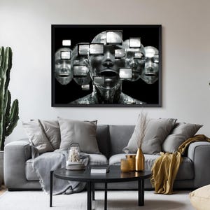 Cyberpunk Digitalt Konsttryck: Screen Head - Black Mirror Inspirerad (Digital Nedladdning)