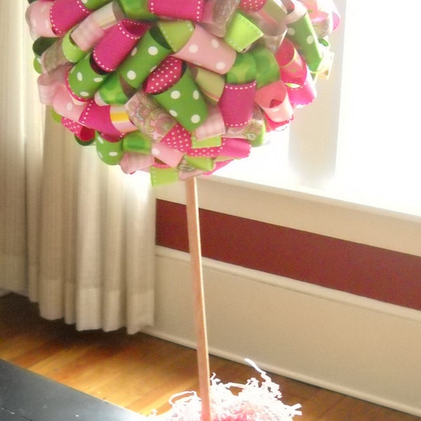 Ribbon Topiary, pink and green