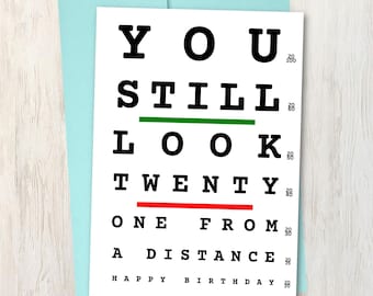 Funny Birthday Card: "You Still Look Twenty One From a Distance"