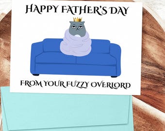 Funny Father's Day Card from Cat - Cat Dad Card - Card from One or Multiple Cats - Cat Lover Gift - Pet Dad Card - Fuzzy Overlord Humor