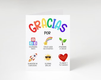 Gracias Spanish Thank You Card: Teacher Appreciation, Caregiver Gift