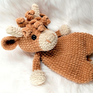 Highland Cow Lovey Easy Crochet Pattern | Baby Security Blanket Comforter Pattern | Amigurumi Snuggler Cow Toy