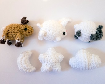 CROCHET PATTERN - Amigurumi mobile shapes star, moon, cloud, sheep, rabbit, and reindeer by MevvSan [PDF Instant Download]