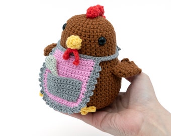 READY to SHIP - Amigurumi Mama Hen - crochet chicken plush, Hen with apron and spatula