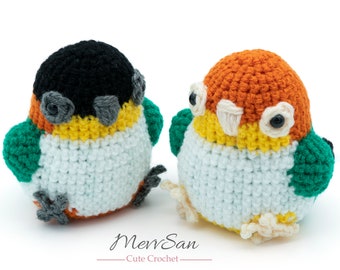 Crochet PATTERN PDF - Amigurumi Caique Parrot - crochet animal pattern, amigurumi bird pattern, cute crochet caique plush, bird softie toy