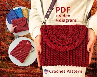 Crochet Clutch & Crossbody Bag – Step-by-Step PDF Tutorial with Video Lessons