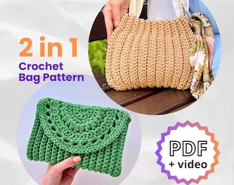 2-in-1 Crochet Bag Pattern Bundle – Clutch + Crossbody  | Beginner PDF + Video