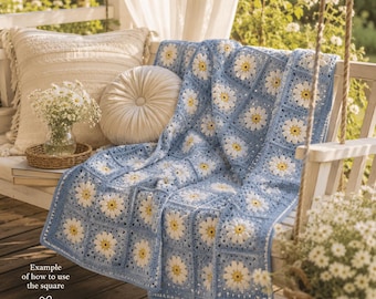 Daisy Blanket Square Pattern, Floral Granny Square PDF, Crochet Afghan Block, Flower Motif Tutorial