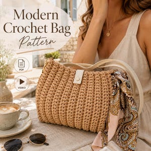 Modern Crochet Bag Pattern PDF, Seashell Purse Tutorial, Cord Crochet Handbag with Video