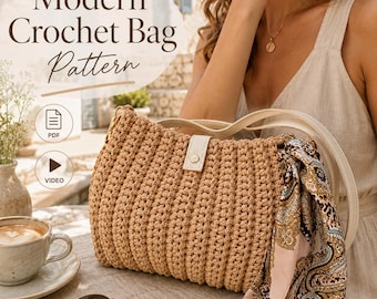 Modern Crochet Bag Pattern PDF, Seashell Purse Tutorial, Cord Crochet Handbag with Video