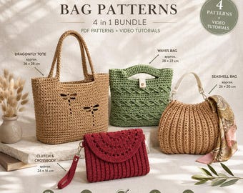 Crochet Bag Pattern Bundle | 4 PDF Patterns + Video Tutorials