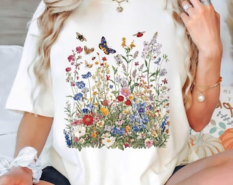 Wildflower T-shirt, Pressed Flower Shirt Wild Flower Meadow Shirt, Wild Flowers Shirt, Floral Tshirt, Ladies Shirts, Garden Lover Shirt