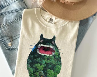 Shirt Totoro Forest, op My Neighbor Totoro geïnspireerd T-shirt, anime-esthetisch grafisch T-shirt, Studio Ghibli-fancadeau, Japanse cartoontop