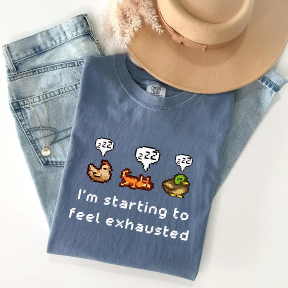 Stardew Valley T-Shirt, Pixel Art Farming Tee, Cozy Gamer Shirt, Cute Chicken Shirt, Pelican Town Merch, Cat Lover Gift, Gift for Him or Her
